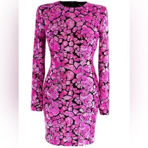 Like New NADINE MERABI Macy sequin animal print Pink black Dress 14 XXL